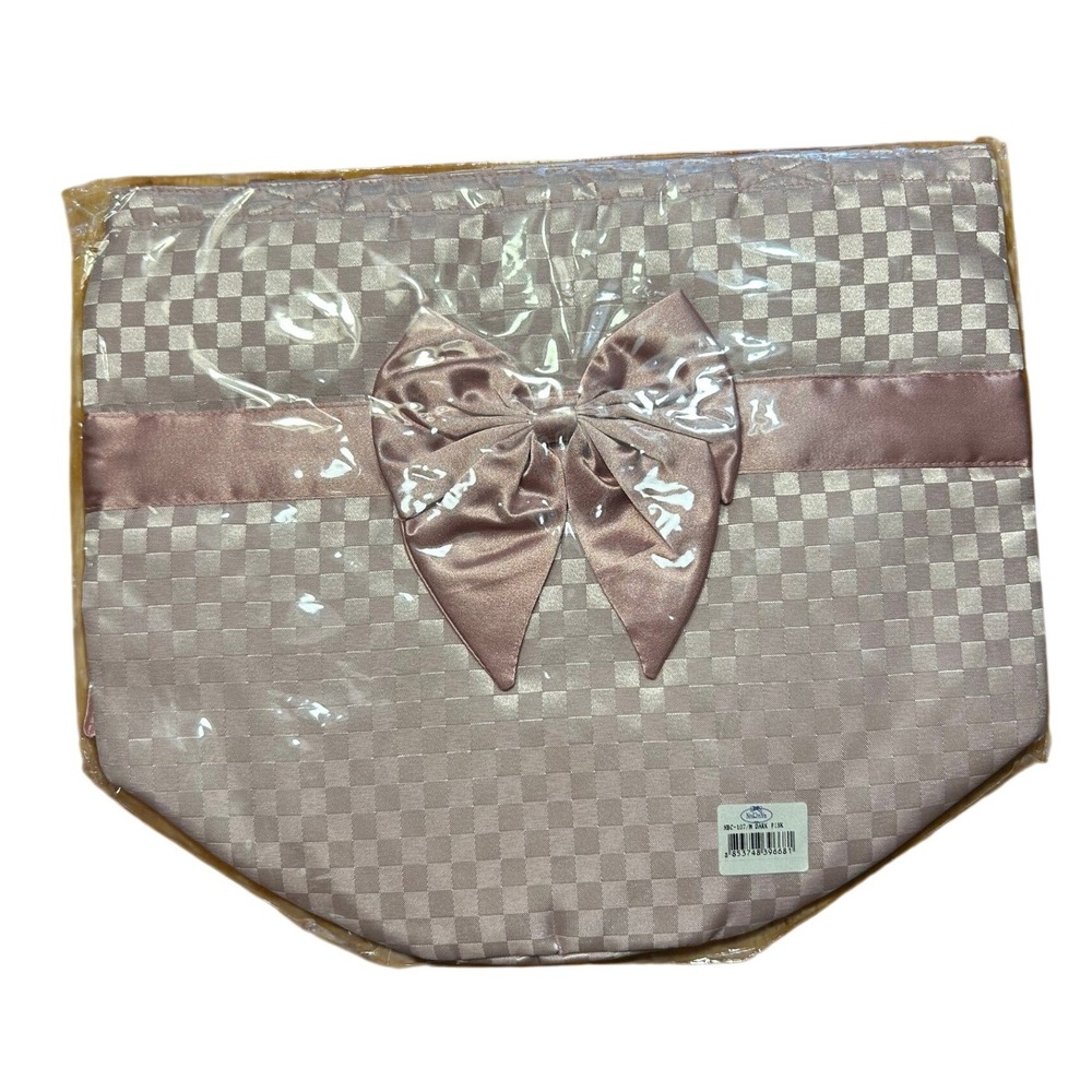 NaRaYa Coquette Y2K Preppy Checkered Satin Bow Tote Bag Drawstring Pink Medium